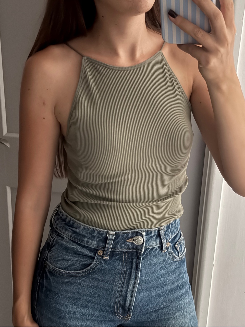 Primark Ribbed Halter Tank Top - Olive